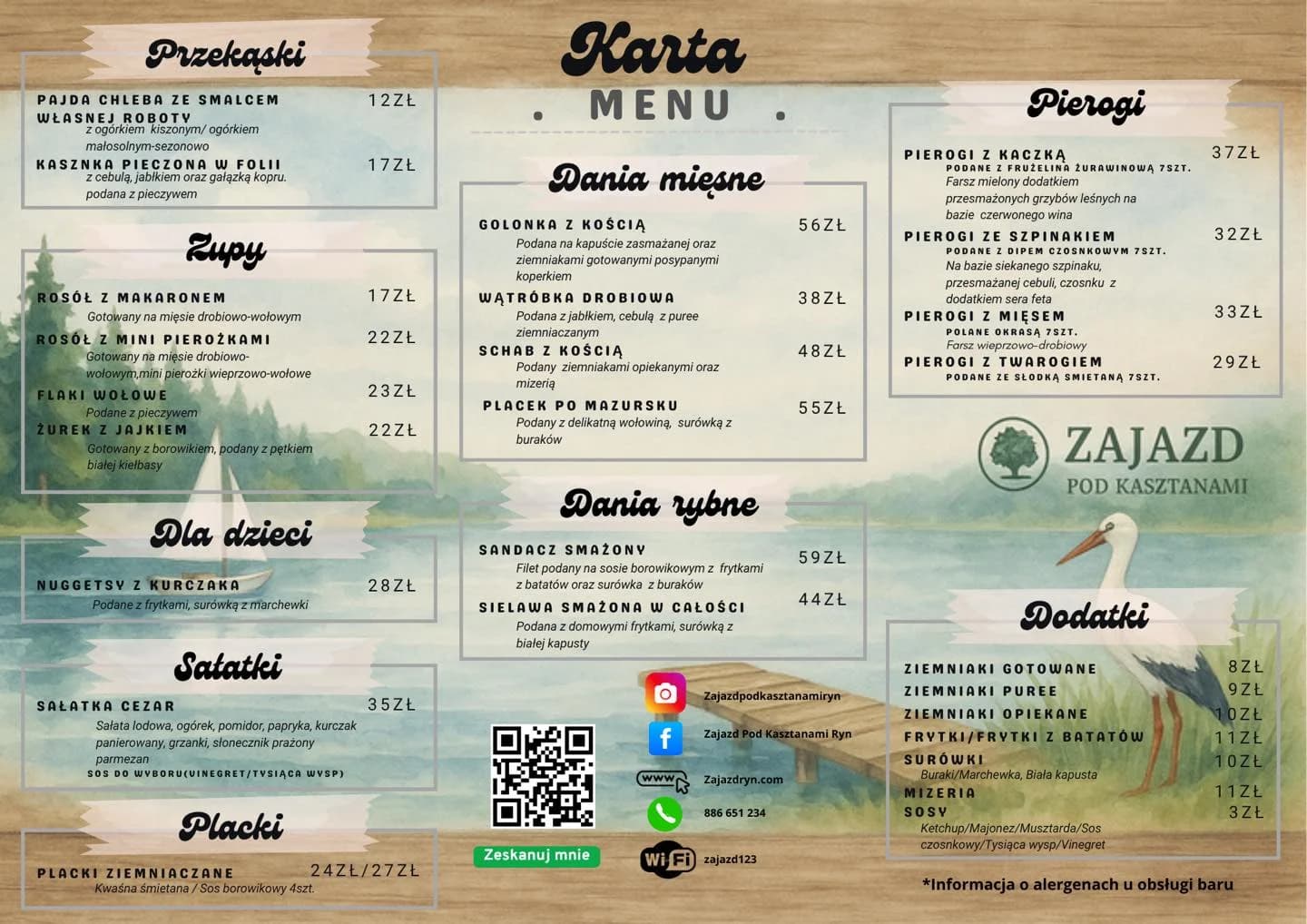 Karta menu Restauracji Zajazd pod Kasztanami Ryn